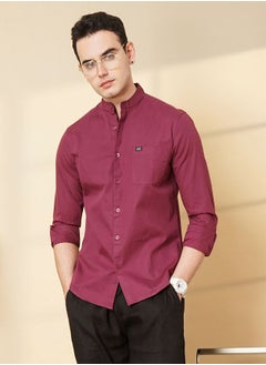Men Regular Fit Solid Full Sleeves Mandarin Collar Casual Shirt