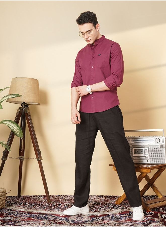 The Indian Garage Co - Men Regular Fit Solid Full Sleeves Mandarin Collar Casual Shirt - Image 1