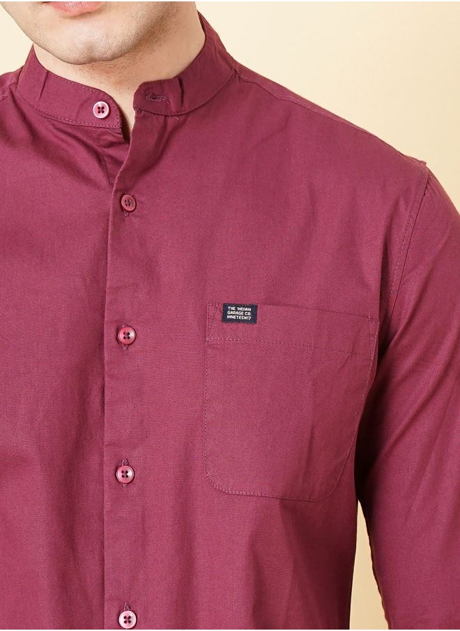 The Indian Garage Co - Men Regular Fit Solid Full Sleeves Mandarin Collar Casual Shirt - Image 1