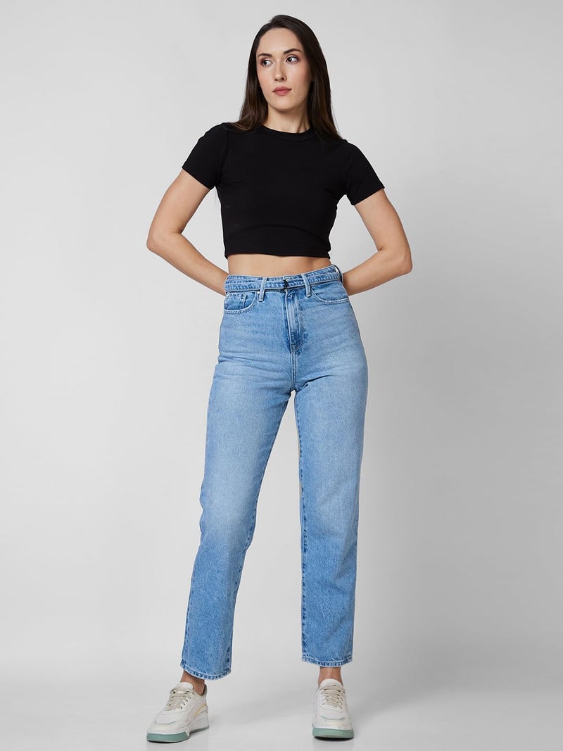 Spykar High Rise Straight Fit Blue Jeans for Women (Size: 34)-WDYNR1BD170 - Image 2
