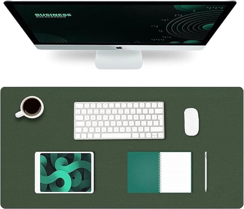AROPANA Vegan Leather Desk Mat | Large Reversible Mouse Pad & Computer Table Protector | Dual-Side Waterproof Extended Laptop Pad with Edge-Stitched Design (80x40CM, Deep Green & Grey) - Image 1