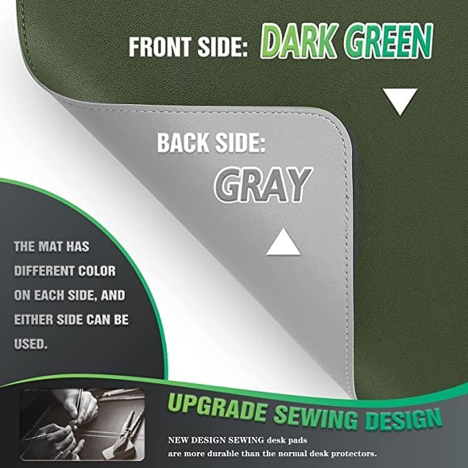 AROPANA Vegan Leather Desk Mat | Large Reversible Mouse Pad & Computer Table Protector | Dual-Side Waterproof Extended Laptop Pad with Edge-Stitched Design (80x40CM, Deep Green & Grey) - Image 3