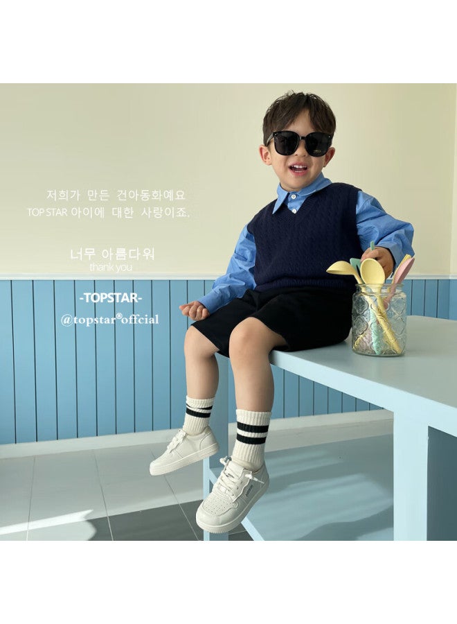 Topstar Kids Sports Shoes Spring New Boys And Girls Non-slip Wear-resistant Sneakers Soft Sole White Shoes Green Tail White Shoes Size 25