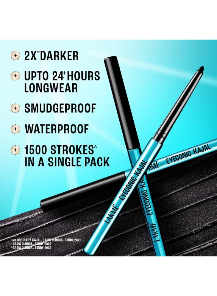 Lakme 9 to 5 Eyeconic Kajal - Deep Black -Twin Pack | Smudgeproof | Waterproof | Lasts Upto 24 Hrs - Image 5
