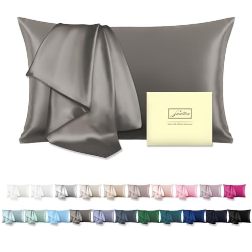 Suatien Natural Mulberry Silk Pillowcase with Hidden Zipper for Hair and Skin Standard Size 20"X 26" Soft Breathable Smooth Cooling Pillow Covers for Sleeping(Gray,1Pcs) - Image 1