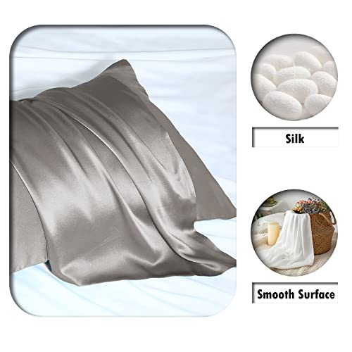 Suatien Natural Mulberry Silk Pillowcase with Hidden Zipper for Hair and Skin Standard Size 20"X 26" Soft Breathable Smooth Cooling Pillow Covers for Sleeping(Gray,1Pcs) - Image 2