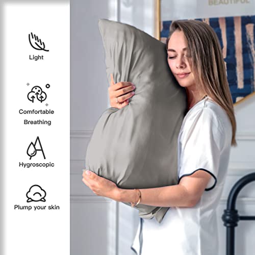 Suatien Natural Mulberry Silk Pillowcase with Hidden Zipper for Hair and Skin Standard Size 20"X 26" Soft Breathable Smooth Cooling Pillow Covers for Sleeping(Gray,1Pcs) - Image 3