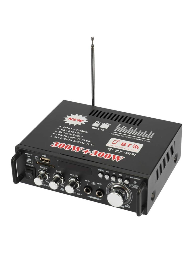 Beauenty 12V/220V Mini BT LCD Display HIFI Audio Stereo Power Amplifier Portable Car Home FM Radio Audio Amplifier (Black)  - Image 1