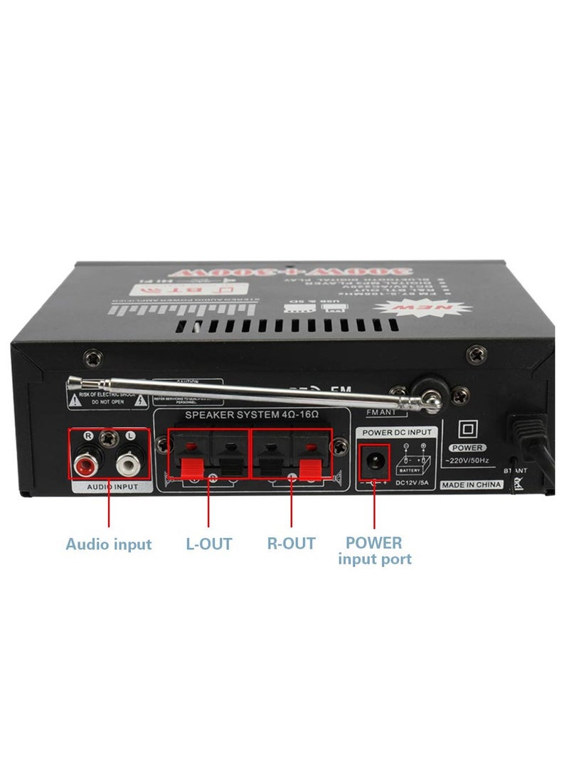 Beauenty 12V/220V Mini BT LCD Display HIFI Audio Stereo Power Amplifier Portable Car Home FM Radio Audio Amplifier (Black)  - Image 3