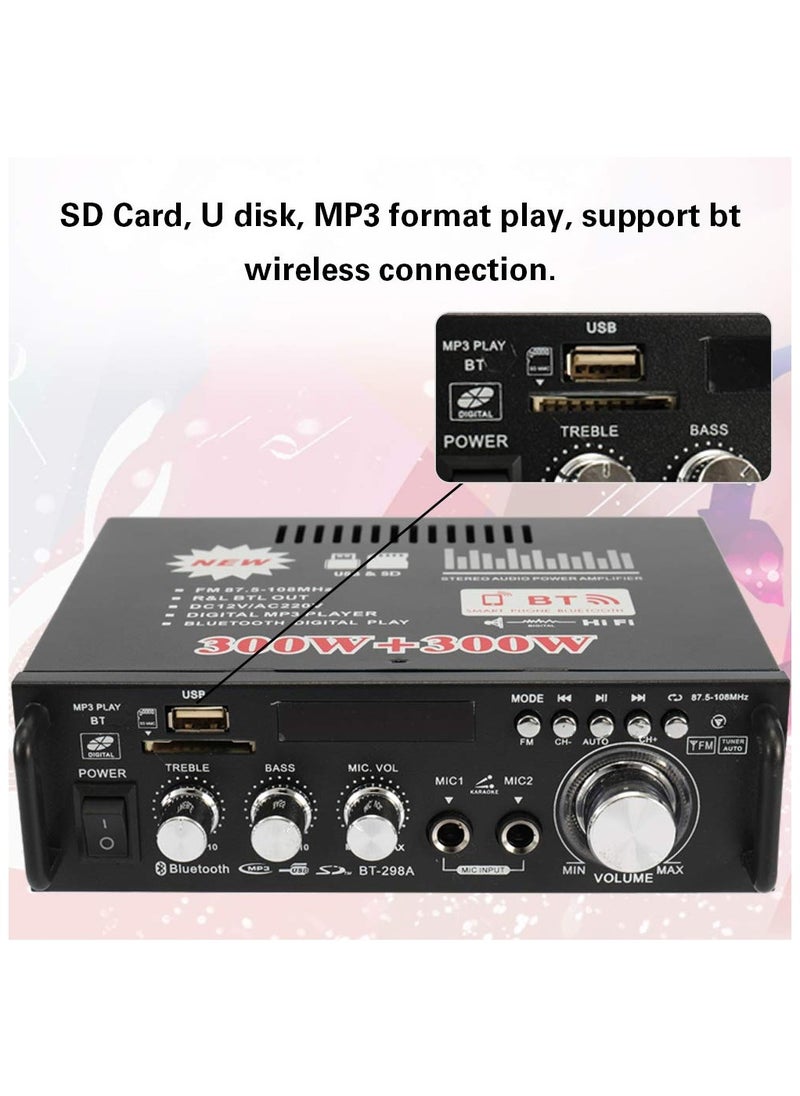 Beauenty 12V/220V Mini BT LCD Display HIFI Audio Stereo Power Amplifier Portable Car Home FM Radio Audio Amplifier (Black)  - Image 2