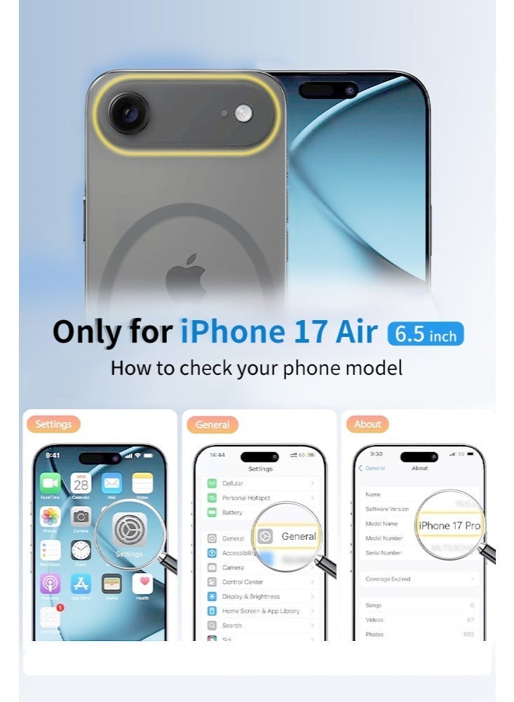 iPhone 17 Air Case with MagSafe, Black Matte Anti-Fingerprint Back, Precision Cutouts & Raised Camera Protection, Strong Magnet Compatible with MagSafe Accessories - Image 2