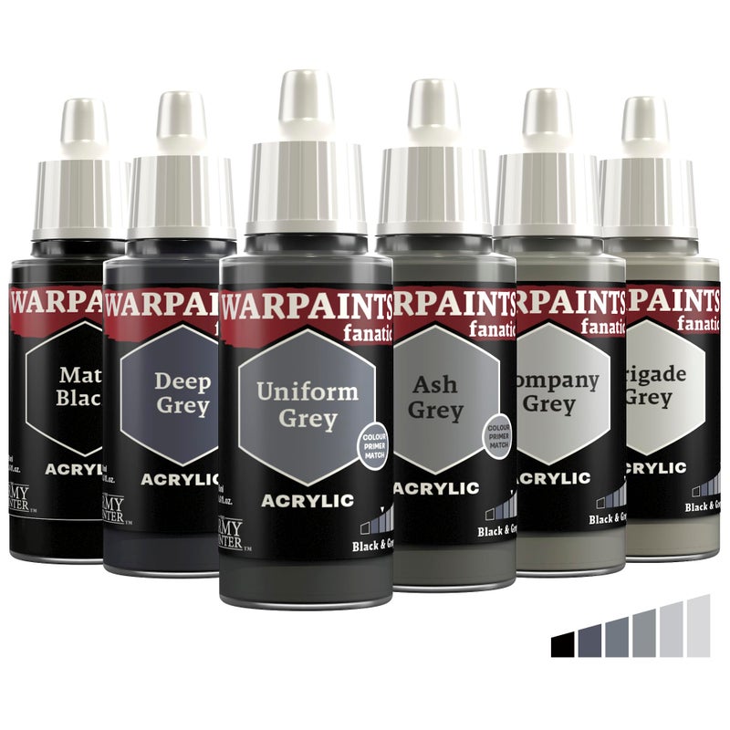 The Army Painter, Warpaints Fanatic Flexible Triad: Black & Greys, 6 x 18 ml acrylic paints - Miniature quality hobby paint for Dungeons and Dragons (DnD) & Warhammer Miniatures - Image 1