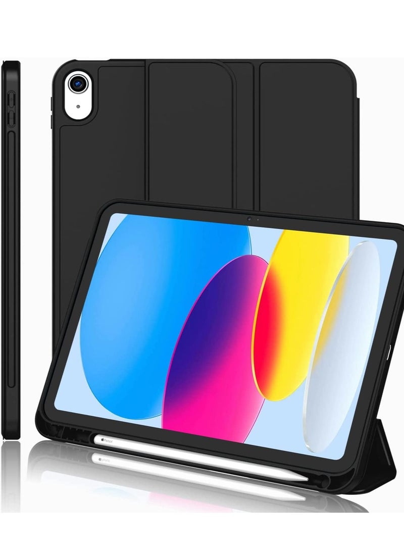 جراب iPad من الجيل العاشر 2022 مصنوع من الجلد المقاوم للصدمات ومضاد للخدش مع دعم معرف اللمس للاستيقاظ التلقائي للنوم لجهاز iPad مقاس 10.9 بوصة أسود - Image 1