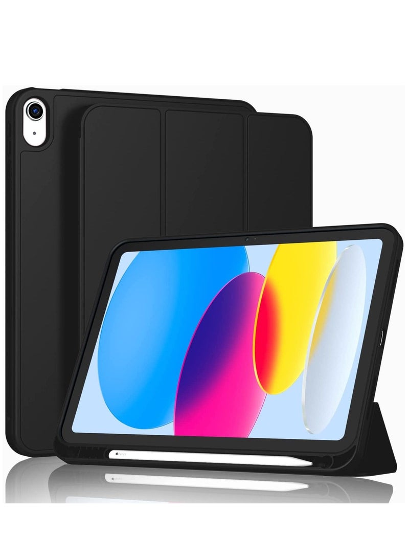 جراب iPad من الجيل العاشر 2022 مصنوع من الجلد المقاوم للصدمات ومضاد للخدش مع دعم معرف اللمس للاستيقاظ التلقائي للنوم لجهاز iPad مقاس 10.9 بوصة أسود - Image 4