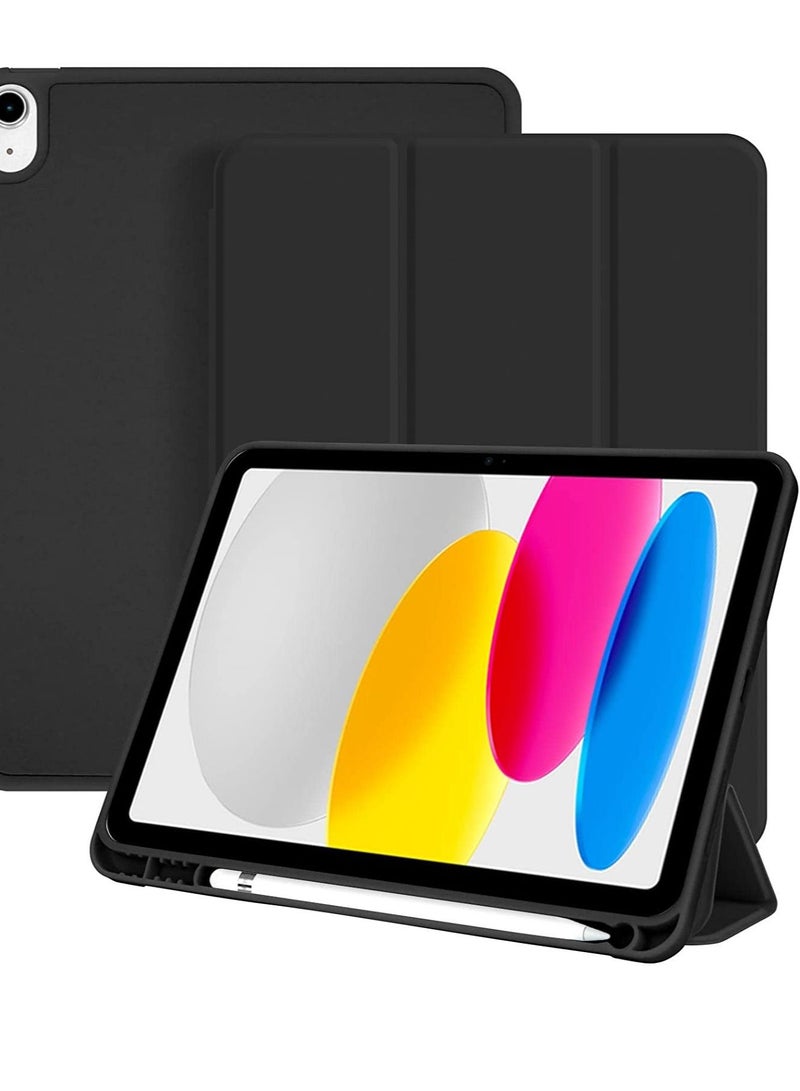 جراب iPad من الجيل العاشر 2022 مصنوع من الجلد المقاوم للصدمات ومضاد للخدش مع دعم معرف اللمس للاستيقاظ التلقائي للنوم لجهاز iPad مقاس 10.9 بوصة أسود - Image 3
