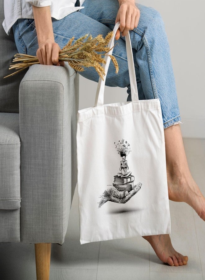 ARTBUG Tote Bag for Women with zip, Aesthetic Canvas tote bag for college girls, office, stylish and reusable - Books - D No - 225 - Image 2