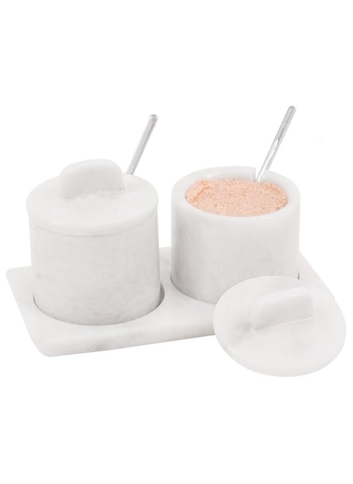 RADICALn Marble Salt Cellar With Lid and tray 3'' Inches White Handmade Salt Storage Box with Lid - Salt Bowl, Sugar Container, Seasoning Container For Vintage Kitchen Decor  - Image 1