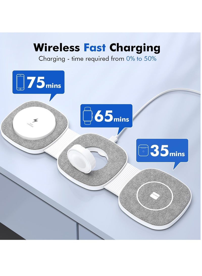 KASTWAVE Foldable 3-in-1 Magnetic Wireless Charging Station with 18W Adapter - Compatible with iPhone 15/14/13/12 Series, for Apple Watch SE/8/7/6/5/4/3/2, and AirPods 3/2/Pro - Image 5