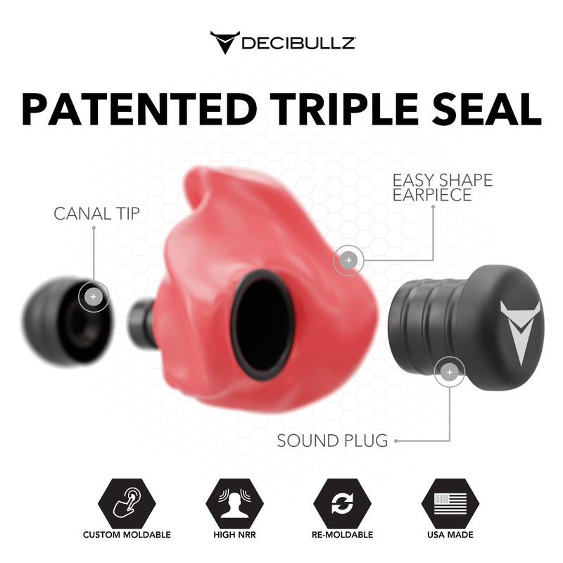 Decibullz - Custom Molded Earplugs, 31dB Highest NRR, Comfortable Hearing Protection for Shooting, Travel, Swimming, Work and Concerts (Red) - Image 3
