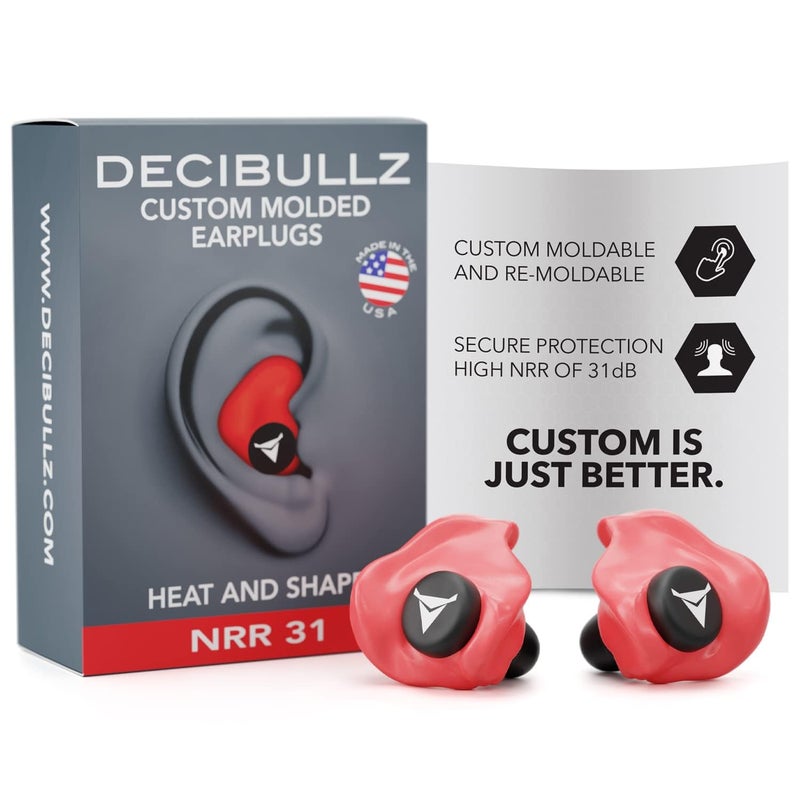 Decibullz - Custom Molded Earplugs, 31dB Highest NRR, Comfortable Hearing Protection for Shooting, Travel, Swimming, Work and Concerts (Red) - Image 1