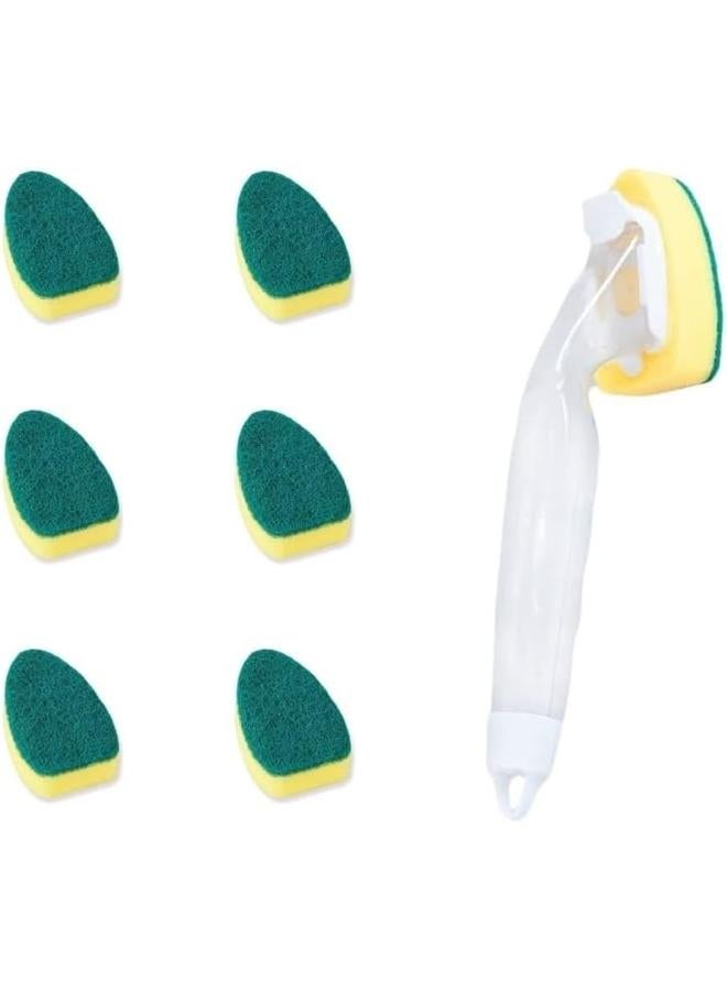 يونج شنج عصا الطبق مع 7Pack استبدال رؤوس الإسفنج ، غسل الصحون تنظيف الفرشاة ، اسفنجة صديقة للبيئة مع مقبض الإسفنج إعادة ملء لتنظيف المطبخ - Image 1