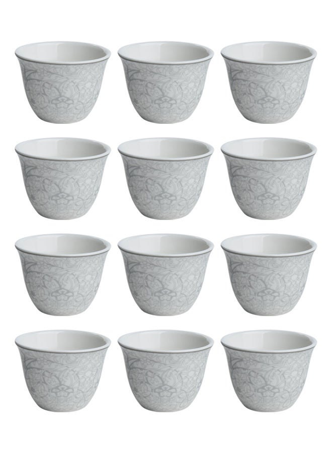 Trust 12-Piece Porcelain Cawa Cup Set White/Silver 80CC, serve for 12 People - Image 1