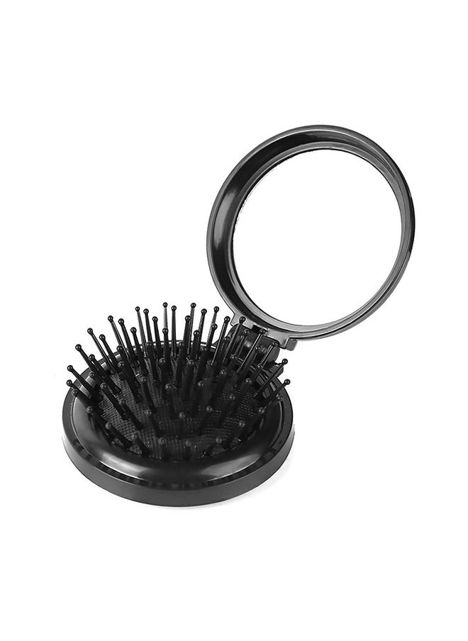 1st Choice Folding Hair Brush With Mirrorround Mini Compact Massage Comb For Purse/Pockettravel Size For Girls And Women (Black)  - Image 1