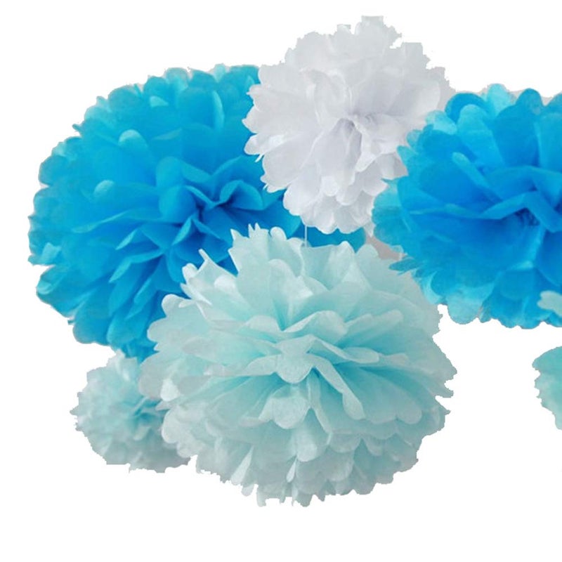 Aqua Blue Tissue Paper Pom Poms 6 Inch 15cm Handmade Wedding Party Decorations - Image 2