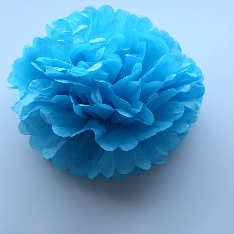 Aqua Blue Tissue Paper Pom Poms 6 Inch 15cm Handmade Wedding Party Decorations - Image 5