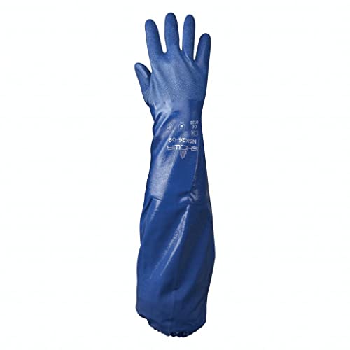 SHOWA NSK 26 Full Arm Biodegradable Nitrile Chemical Resistant Safety Glove with Cotton/Poly Liner, Food Safe, 26" Length, Large (12 Pair) - Image 1