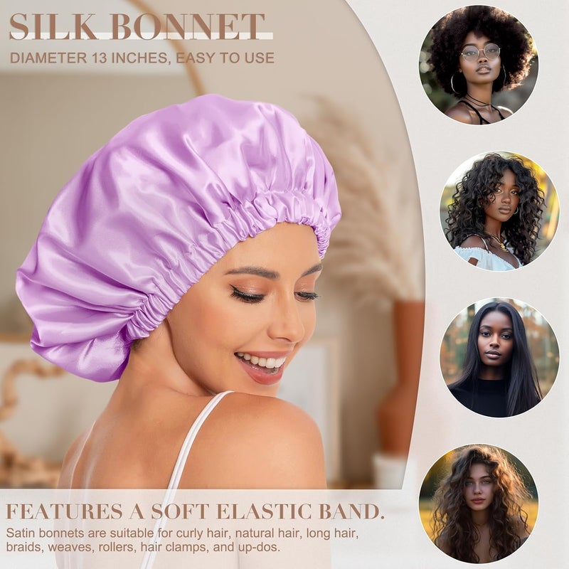 Edoneery Satin Bonnet Silk Bonnet Hair Bonnet for Sleeping-Slouchy Beanie Hat Satin Sleep Cap for Women's Natural & Curly Hair(Light Purple) - Image 3