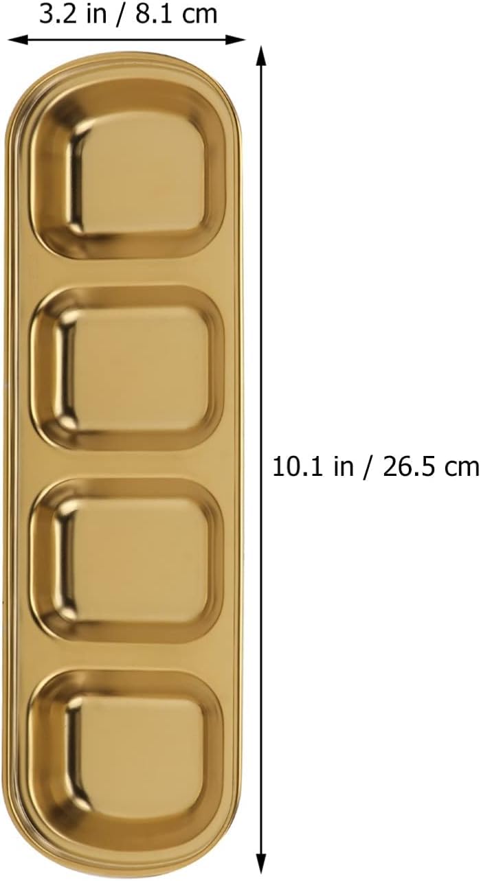 SAMUSAGYA Sauce Dish 4-Grid Dipping Tray - Stainless Steel Serving Platter - Condiment Seasoning Dipping Bowl Snack Sushi Tray Sugar Spices Oil Plate for BBQ Hot Pot (Gold) - Image 2