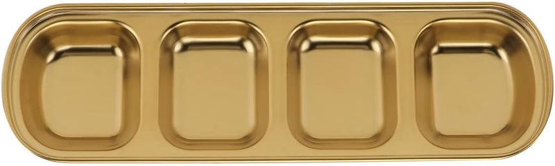 SAMUSAGYA Sauce Dish 4-Grid Dipping Tray - Stainless Steel Serving Platter - Condiment Seasoning Dipping Bowl Snack Sushi Tray Sugar Spices Oil Plate for BBQ Hot Pot (Gold) - Image 1