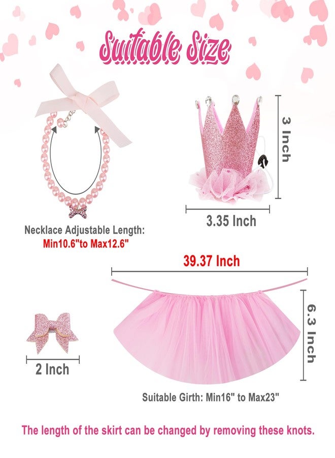 GAGILAND Dog Tutu Birthday Outfit Pink Tutu for Dogs for Small Medium Dogs Birthday Party Supplies Dog Birthday Hat Necklace and Bowtie Hairpin for Dogs (16-23 inch Wrist) - Image 2