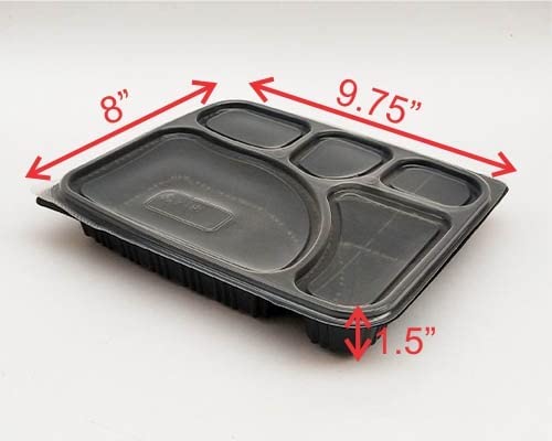 ACHIEVER PACKAGING 5 Compartment Unbreakable Made of 100% BPA Free Food Grade Virgin Plastic Plates Meal Tray with lid for Dinner, Lunch - Pack of 50 (Black) - Image 3