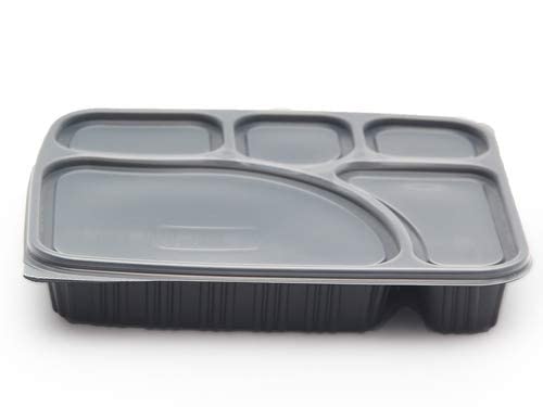 ACHIEVER PACKAGING 5 Compartment Unbreakable Made of 100% BPA Free Food Grade Virgin Plastic Plates Meal Tray with lid for Dinner, Lunch - Pack of 50 (Black) - Image 2
