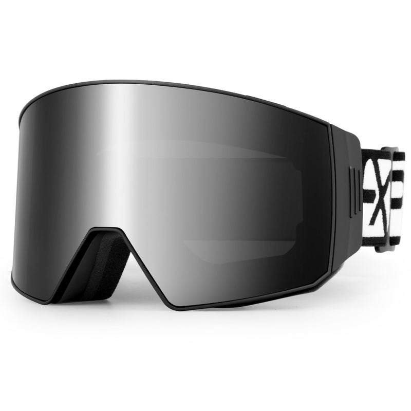 EXP VISION Ski Goggles Dual Lock Magnetic Snow Goggles Interchangeable Lens with Anti-Fog Panoramic Snowboard Goggles for Men & Women (ABlack-Silver) - Image 1