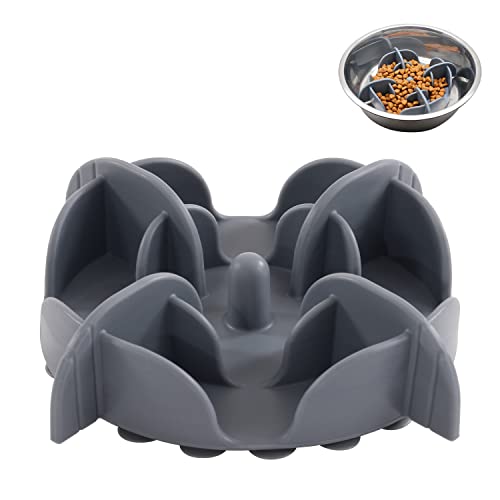 Jaoul Slow Feeder Insert for Small Dogs, Silicone Pet Feeder Accessory with Dividers & Suction Cups, Dishwasher Safe, 5x5 inches, Grey - Image 1