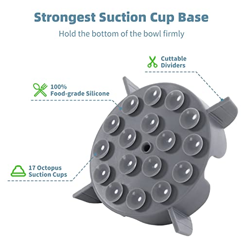 Jaoul Slow Feeder Insert for Small Dogs, Silicone Pet Feeder Accessory with Dividers & Suction Cups, Dishwasher Safe, 5x5 inches, Grey - Image 2