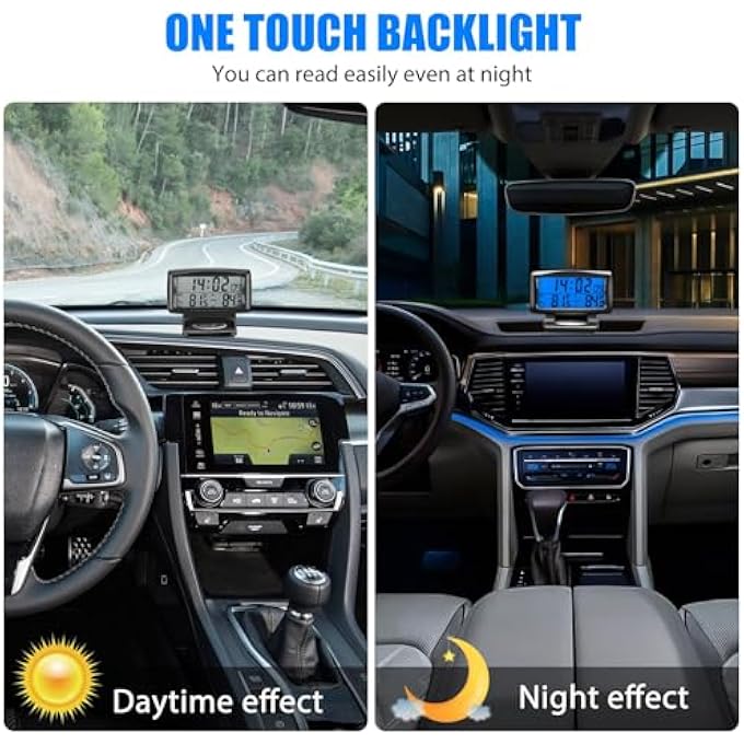 NALACAL ساعة ترمومتر رقمية للسيارة، ساعة لوحة القيادة الرقمية لدرجة الحرارة في السيارة، ساعة لوحة القيادة للسيارة مع منبه تاريخ فهرنهايت مزدوج، ساعة السيارة، شاشة ترمومتر بإضاءة خلفية LCD، ملحقات السيارة للمركبة - Image 5