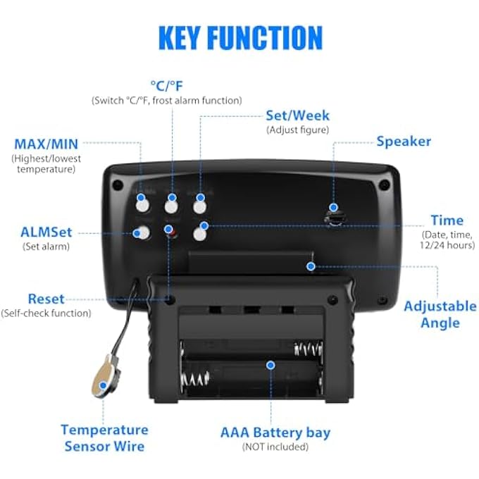 NALACAL ساعة ترمومتر رقمية للسيارة، ساعة لوحة القيادة الرقمية لدرجة الحرارة في السيارة، ساعة لوحة القيادة للسيارة مع منبه تاريخ فهرنهايت مزدوج، ساعة السيارة، شاشة ترمومتر بإضاءة خلفية LCD، ملحقات السيارة للمركبة - Image 4