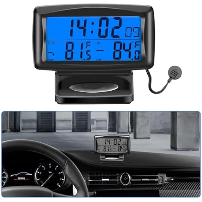 NALACAL ساعة ترمومتر رقمية للسيارة، ساعة لوحة القيادة الرقمية لدرجة الحرارة في السيارة، ساعة لوحة القيادة للسيارة مع منبه تاريخ فهرنهايت مزدوج، ساعة السيارة، شاشة ترمومتر بإضاءة خلفية LCD، ملحقات السيارة للمركبة - Image 1