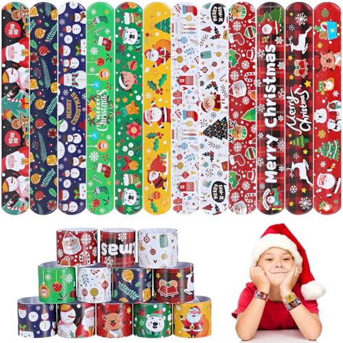 Genuvi Christmas Slap Bracelets for Kids 36 PCS Christmas Party Favors for Kids Supplies Bulk Xmas Snap Bracelets Stocking Stuffers Goodie Bag Stuffers Classrooom Prizes Toys Gifts for Students Girls Boys - Image 1