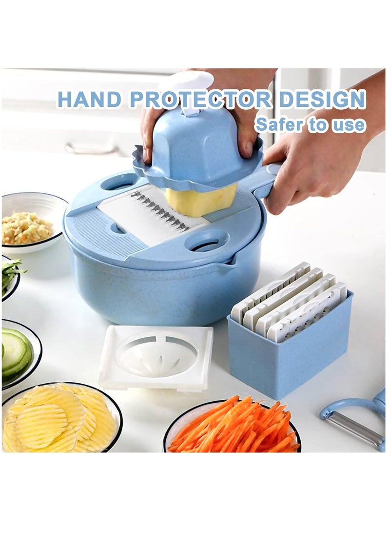 SYOSI - 14 in 1 Multi-function Vegetable Chopper Grater, Multifunction Veggie Cutter Food Slicer with Container for Kitchen - Image 1