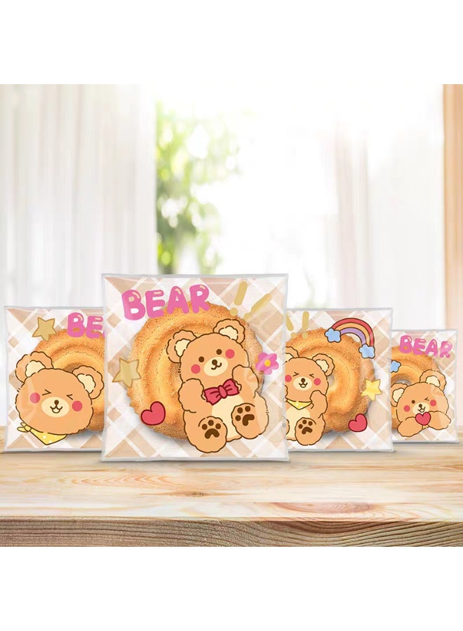 Kawkab 100 Self-Sealing Bear-Shaped Cookie Bags Resealable Cookie Snack Cellophane Bags Plastic Bags for Baking Cookies and Candies - Image 2
