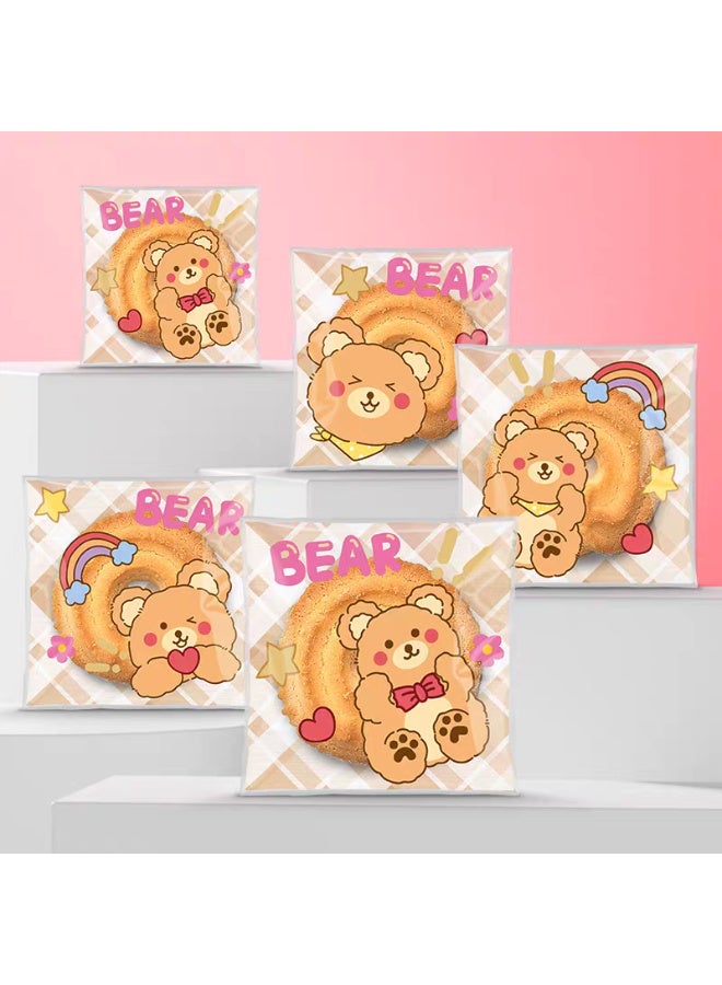 Kawkab 100 Self-Sealing Bear-Shaped Cookie Bags Resealable Cookie Snack Cellophane Bags Plastic Bags for Baking Cookies and Candies - Image 3