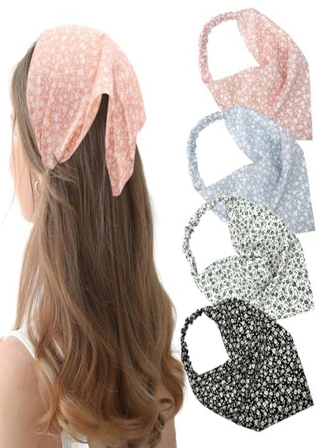 xinxingin 4 Pcs Head Scarf for Women, Bandanas for Women Daisy Print Set, Fashion Hair Accessories for Wear, Floral Bandana Scarf Collection - Image 1