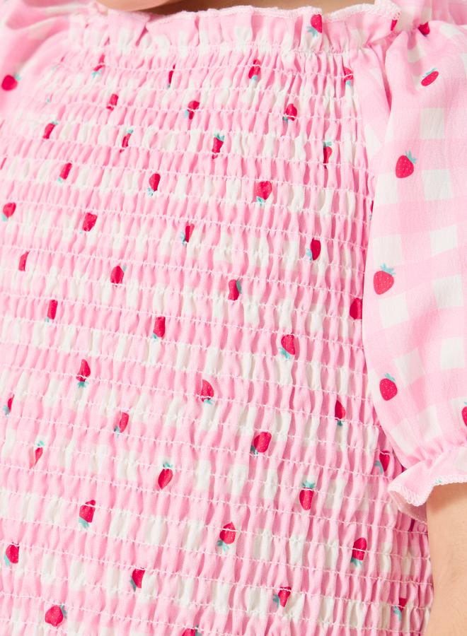 Styli Styli Smocked Puff Sleeve Ruffled Hem Blouse  - Image 3