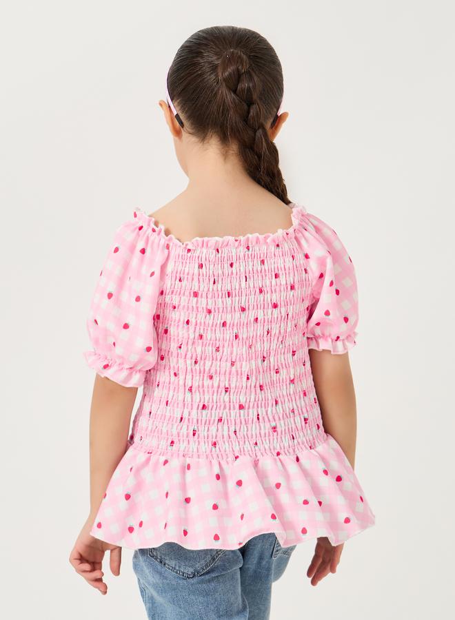 Styli Styli Smocked Puff Sleeve Ruffled Hem Blouse  - Image 4