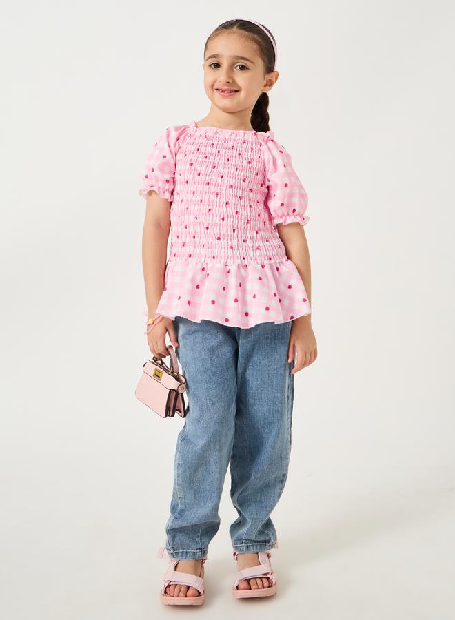 Styli Styli Smocked Puff Sleeve Ruffled Hem Blouse  - Image 2